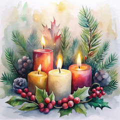 Watercolor Christmas Candles Background