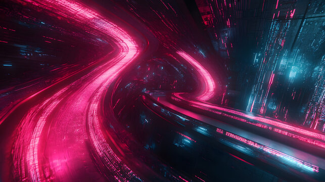 Underground data center skate maze, fiber optic light trails, quantum glitch graffiti, digital tribe gathering