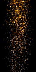 Golden glitter particles shining and sparkling on a dark background, shiny, effect