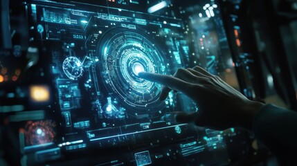 Obraz premium Futuristic interface with interactive holographic display.