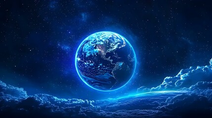 Obraz premium Cosmic Data Visualization, a vivid space-themed backdrop displaying dynamic real-time data, blending technology with the cosmos.