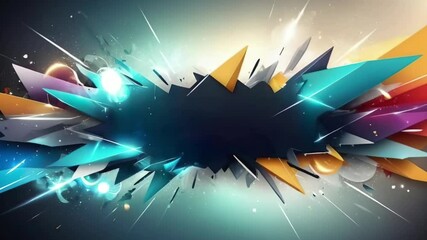 Colorful geometric shapes are exploding and creating a dynamic composition with light effects and shadows on a reflective surface. Sale banner template. - Powered by Adobe