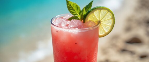 Refreshing Watermelon Slush for Summer Blogs, Beach-Themed Websites, and Beverage Menus: Cool Drink Photography for Promotional Materials and Social Media Posts