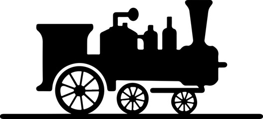 Vector Outline of a Steam Train: A black silhouette showcasing classic locomotive features, ideal for vintage transportation themes.