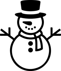 Simple vector illustration of a cheerful snowman wearing a top hat and scarf, ideal for winter-themed designs and holiday decorations.