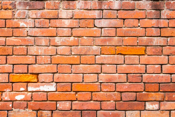 the old monastery wall built of red brick, brickwork texture, can be used for interior design