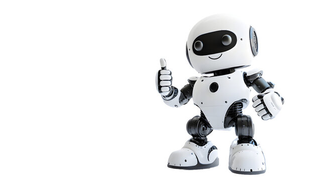 Friendly robot giving thumbs up isolated on transparent background
