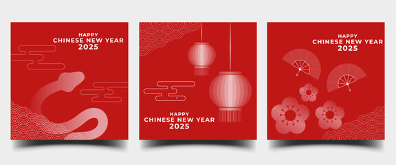 Chinese new year 2025 square banner template.Usable for social media post, greeting card, cover, flyer