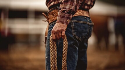 Closeup of a Cowboy Holding a Rope
