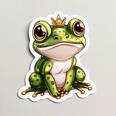 Fototapeta premium Happy Cartoon Frog with Crown Character Sticker Illustration on White Background