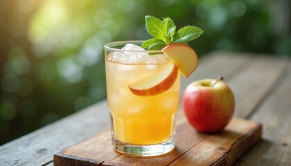 Fototapeta premium Refreshing Apple Basil Mocktail for summer blogs, recipe websites, and beverage menus - perfect for outdoor gatherings and health-conscious sippers