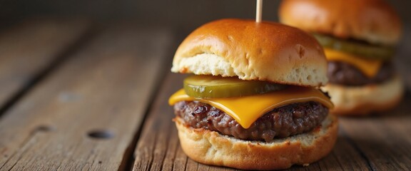 Mini cheeseburgers for food blogs, menu designs, cookbooks, and summer barbecue party invitations - perfect for catering and event planning