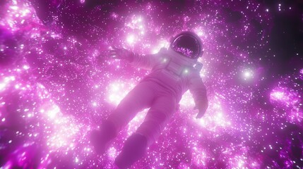 Obraz premium Infinity Dreams: Enchanting 3D Render of Astronaut Floating in Colorful Cosmic Dust Sea of Stars