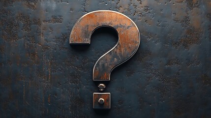 Rusty metal question mark against a dark background.