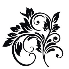 Ornamental Floral Design A classic black and white floral design element featuring elegant, curved leaves and intricate detailing. Perfect for use in decorative borders, logos