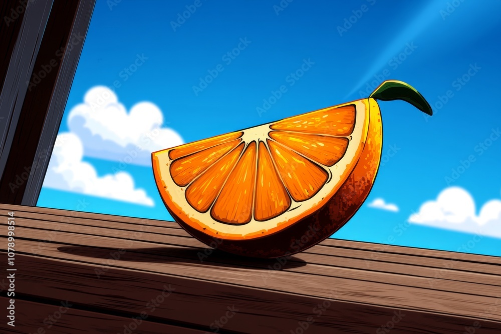 Poster A pixel art orange with vibrant pixels forming a slice, styled like a retro video game