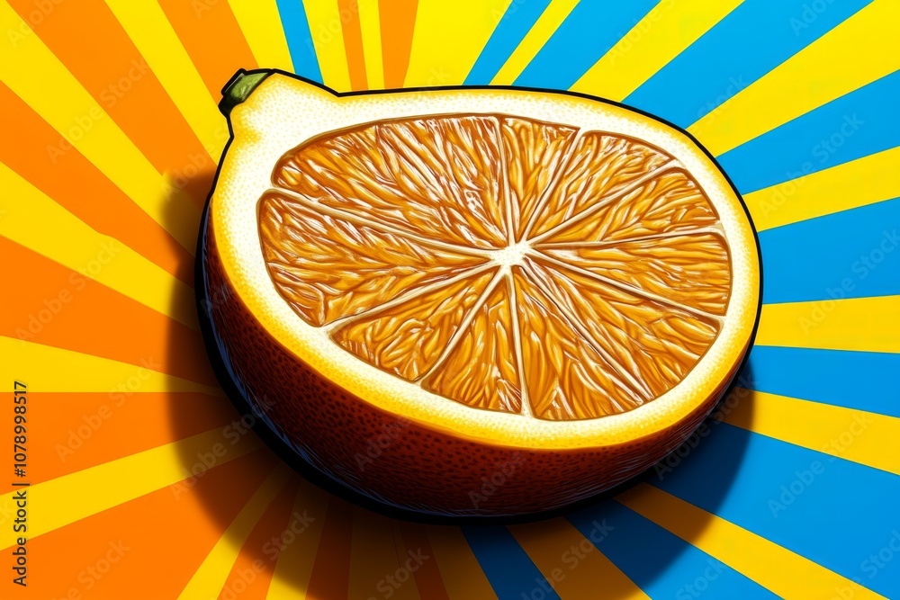 Poster a pixel art orange with vibrant pixels forming a slice, styled like a retro video game