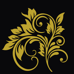 Ornamental Floral Design A classic black and white floral design element featuring elegant, curved leaves and intricate detailing. Perfect for use in decorative borders, logos