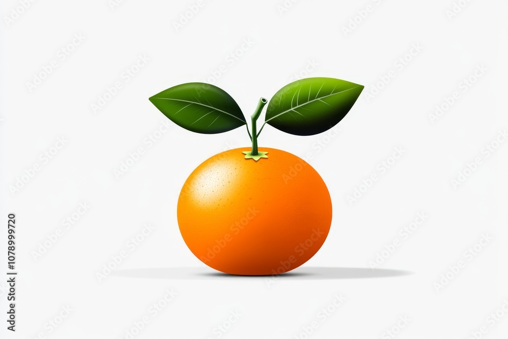Poster a simple outline of a whole orange with a single leaf, capturing the essence of the fruit in a clean