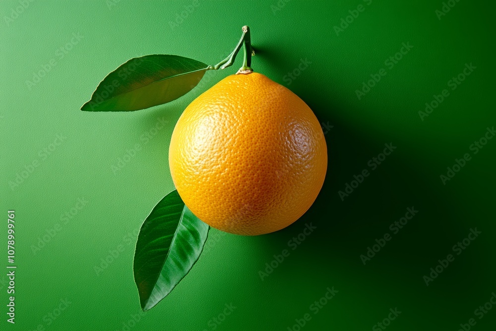 Poster a simple outline of a whole orange with a single leaf, capturing the essence of the fruit in a clean