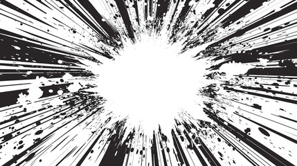 Explosive Black and White Sunburst Abstract with Ray Burst and Comic Big Bang on White and Transparent Background