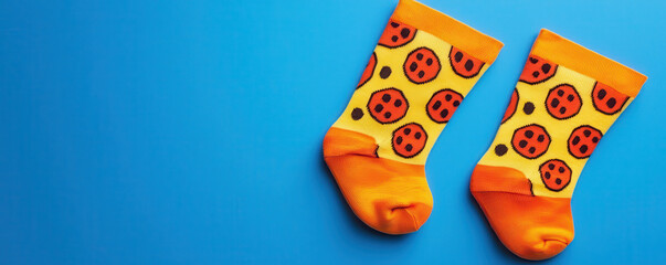 Bright and playful novelty socks featuring cookie pattern on vibrant blue background, perfect for adding fun to any outfit