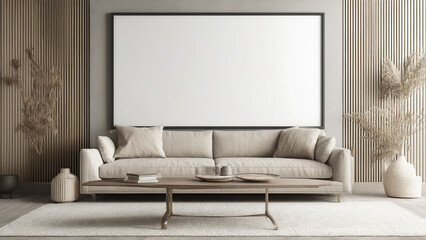 Fototapeta premium Dynamic Bedroom Interior with Blank Frame Mockup: Contemporary Decor and Vibrant Ambient Lighting for Artistic Showcases