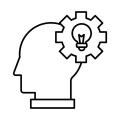 Knowledge Management Icon – Head with Gears, Representing Information Sharing, Learning Resources, and Organizational Knowledge