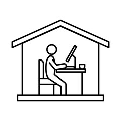 Home Office Icon – Person Working at Desk, Representing Remote Work, Telecommuting, and Work-From-Home Options
