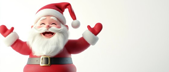 A cartoonish image of Santa Claus with a big smile on his face