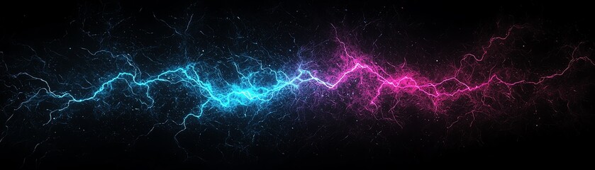 Obraz premium Vibrant electric lightning in blue and pink colors on a dark background.