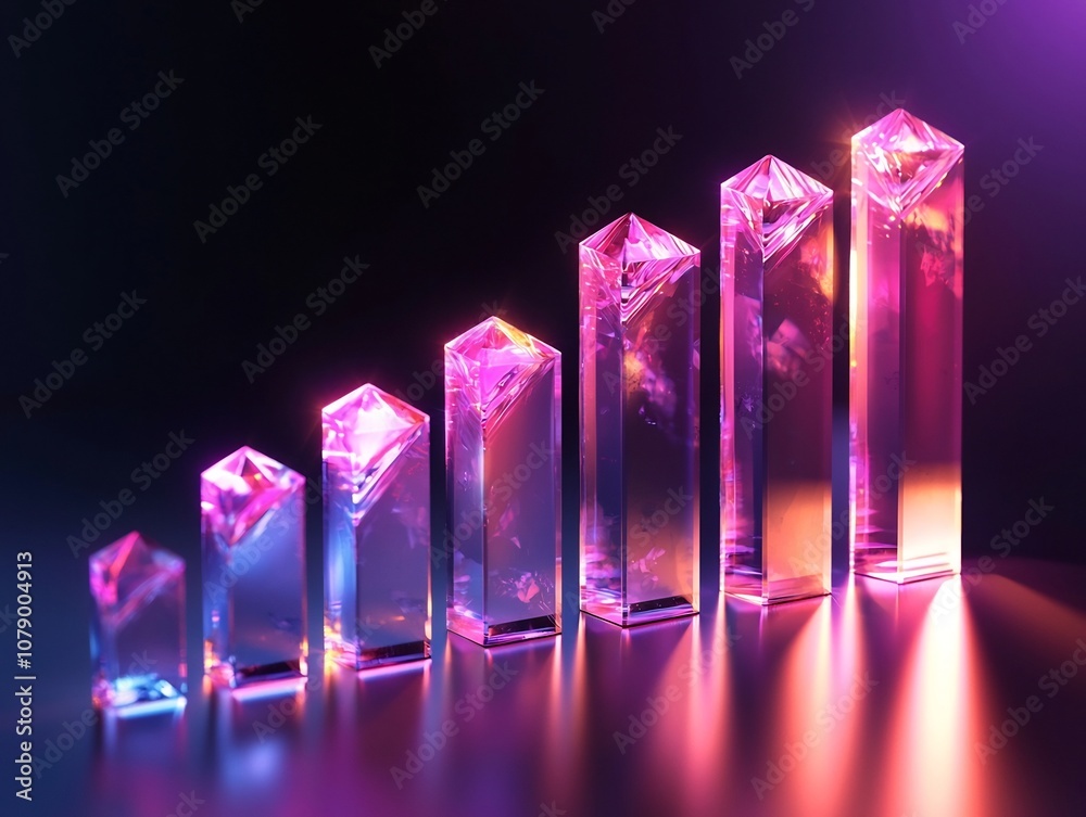 Poster glowing crystal bar graph representing futuristic data visualization