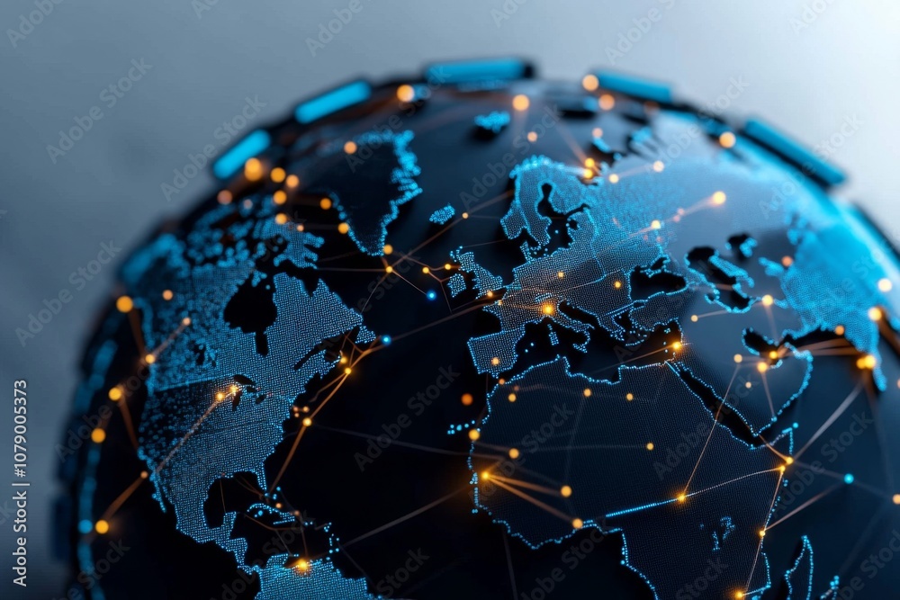 Poster flat 2d illustration of a global network with dots and lines, representing connectivity on a white b