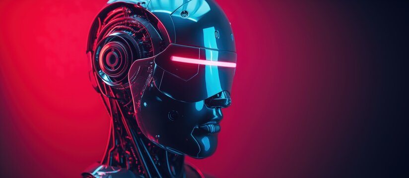 Evil robot on a red background