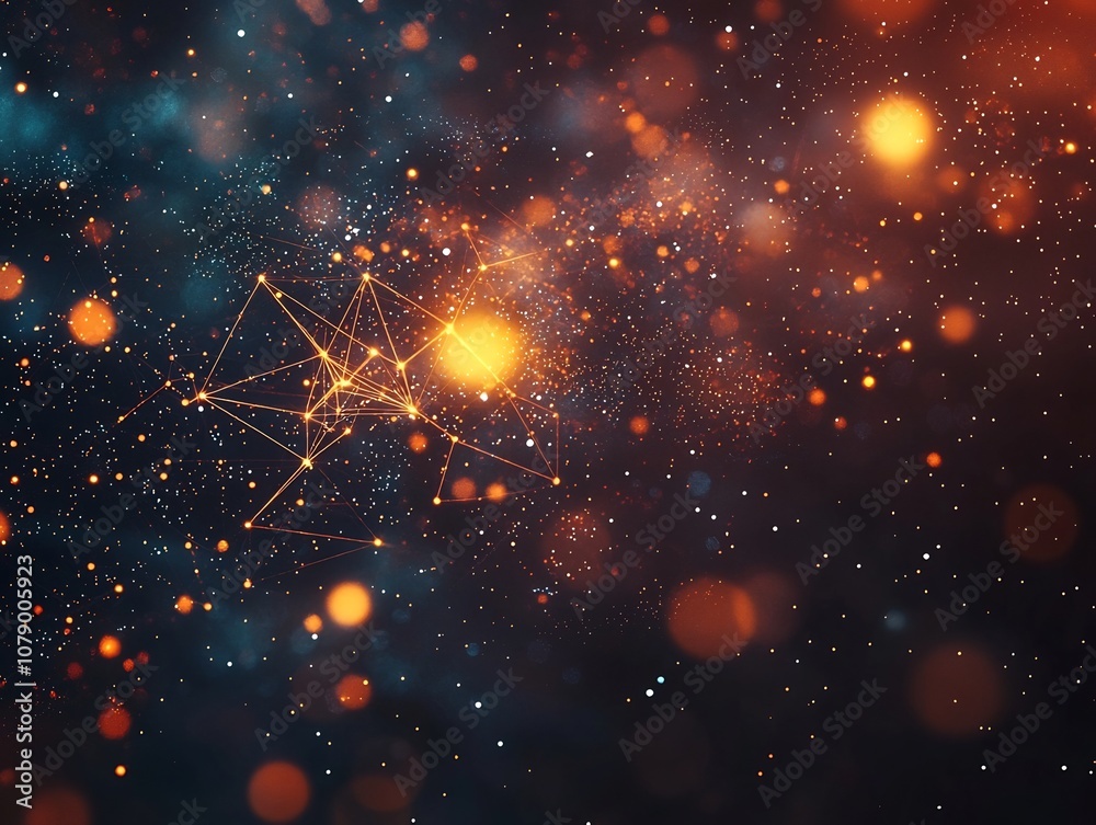 Poster scatter plot of glowing orbs in nebulous space symbolizing data interconnectivity and graph concept