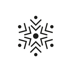 Snowflake icon. Black snowflake isolated on white background. Cold snow. Outline silhouette frozen crystal. Flake for design winter print. Cute star. Simple symbol shape freeze. Vector illustration
