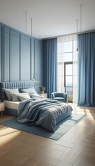 Fototapeta premium modernes Schlafzimmer in blau