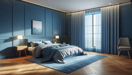 modernes Schlafzimmer in blau