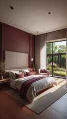 Obraz premium Modernes Schlafzimmer in bordeaux