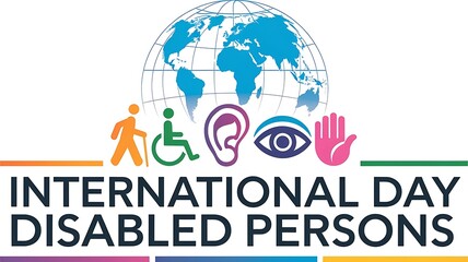 Graphic Logo for International Day of Disabled Persons with Globe and Colorful Disability Symbols