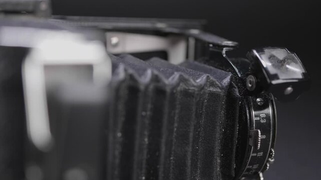Close-up details of an antique camera