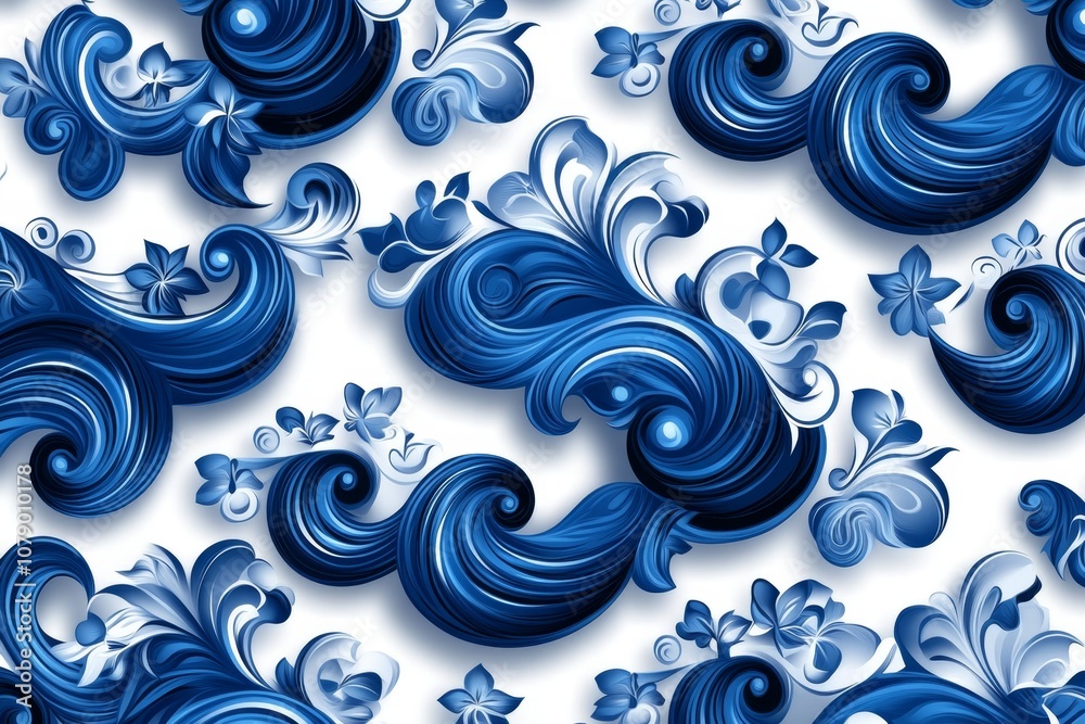 Poster Simple blue wave pattern on a white background, creating a peaceful and minimalist design