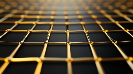 A sophisticated gold mesh grid overlaid on a matte black surface, where light bounces off the gold accents, creating a sleek, contemporary 3D effect.