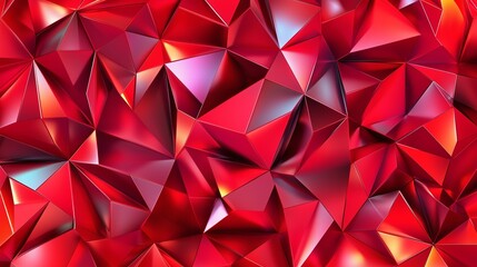 A vibrant red geometric pattern composed of sharp triangles and smooth gradients, with subtle lighting effects that enhance the depth and texture of the design, creating a sleek and modern feel.