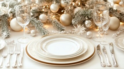 Elegant Christmas Table Setting with Champagne and Golden Decorations