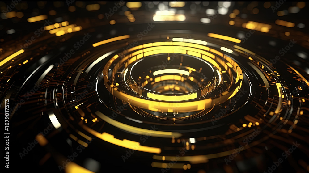 Poster Technology abstract background with hud styled round interface elements in neon tech light.
