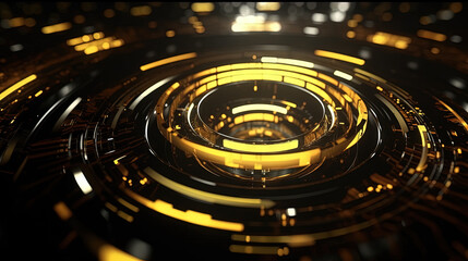 Technology abstract background with hud styled round interface elements in neon tech light.