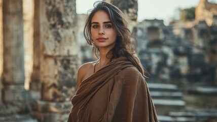 Woman in Ancient Ruins, Thoughtful Pose