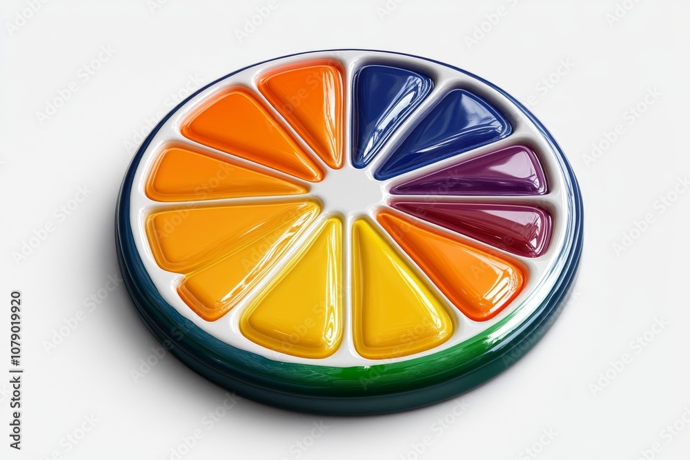 Poster a colorful 2d illustration of an orange slice with bright colors on a white background, creating a f
