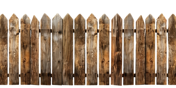 Rustic wooden fence in a natural setting against a transparent background.